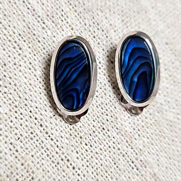 Set of 2 Vintage Blue Millefiori  Bead Dangle Earrings Abalone OOAK - Picture 6 of 10